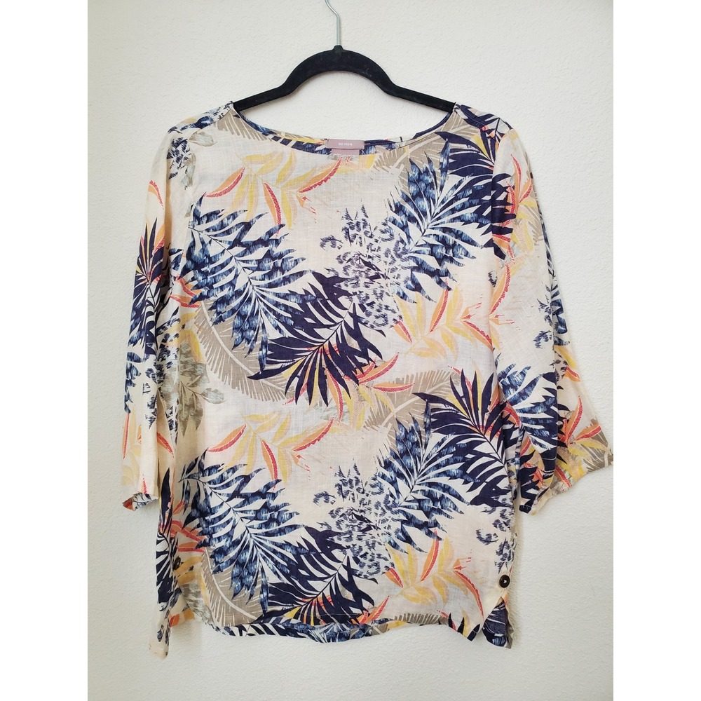 Chico's 1‎ Linen Blend Tropical Leaf Print Sleeve Shirt Top 8-10 Non Iron - Picture 7 of 10